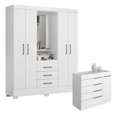 Imagem de Cômoda Sevilha E Guarda Roupa Solteiro Paris 2045150 Branco - Aramóveis