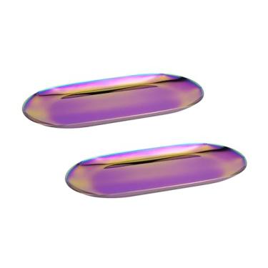 Imagem de Elegante bandeja decorativa oval de aço inoxidável: um prato decorativo versátil de 17 cm para joias, cosméticos, chá de frutas, toalhas e delícias de serviço de bagunça de banheiro (2, cores mistas)