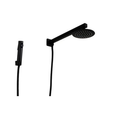 Imagem de Ducha 15 cm Preto Fosco em Inox com Chuveirinho Manual em ABS - AMG Me