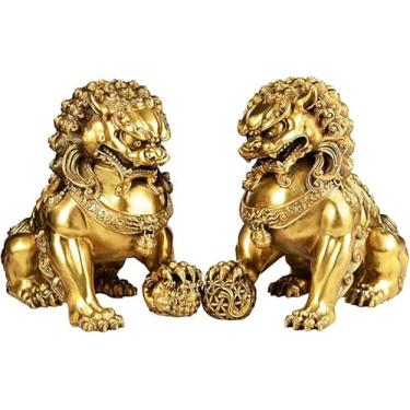 Imagem de Feng Shui Leão Cão, Escultura De Leão Estátua Orment Riqueza Porsperity Par De Fu Foo Dogs Escultura, Melhor Presente De Inauguração De Casa Para Afastar A Decoração De Energia Maligna
