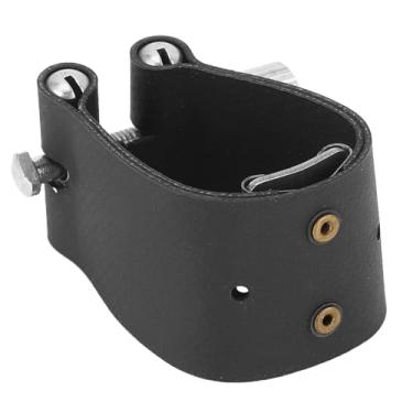 Imagem de WALFRONT Tenor Sax Ligature Tenor Profissional Sax Saxifone Bocalista de Couro Fixador PU Couro Com Parafuso Ajustável Preto