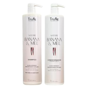 Imagem de Kit Shampoo Condicionador Banana E Mel 1 Litro Linha Desmaia Cabelo Trulle Cosméticos