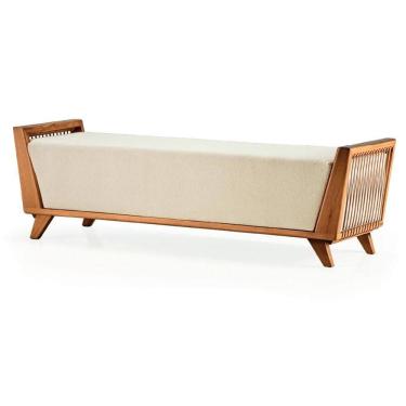 Imagem de Banco Odara Ozki 160 Cm Madeira Eucalipto Cedro Tecido Bege Corda Redonda Rami