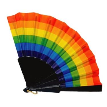 Imagem de Leque Arco-Íris Decorativo para Dança, Festivais, Festas Múisicas, Eventos, Grande 43 cm, Colorido, LGBTQIA+, Leque Chamativo Faz Barulho, Carnaval, Orgulho (Preto)