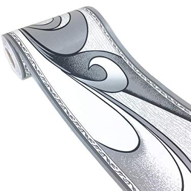 Imagem de UPREDO Adesivo decalque decorativo de vinil à prova d'água com estampa de onda real e cinza branco, 10,7 cm x 990,6 cm