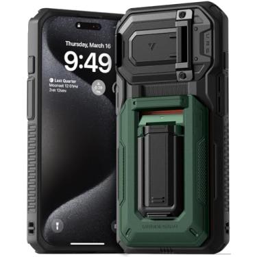 Imagem de VRS DESIGN Capa Porta-Cartões Origin Wallet [3 Cartões] Para Iphone 15 Pro (2023), Slot Semiautomático Robusto 3 Cartões E Suporte (Verde Metálico)