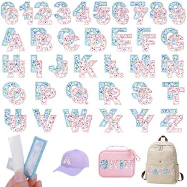 Imagem de 72 peças adesivos de remendo de letras A-Z aplique do alfabeto, número 0-9, letras fofas tecido colado em jaquetas, chapéus, bolsas, artesanato, faça você mesmo, rosa e azul