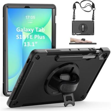 Imagem de Junfire Capa de transporte para Galaxy Tab S10 FE Plus 33.3 cm 2025, capa resistente à prova de choque para Samsung Tab S10FE+ com suporte/suporte para S-Pen, alça de mão/alça de ombro, preta