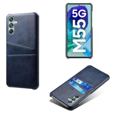 Imagem de Capas Compatível com Samsung Galaxy M55,Caso de couro PU-Tampa de telefone a prova de choque com 2 slots de cartão,Proteção anti-impressão digital e anti-gota-Blue