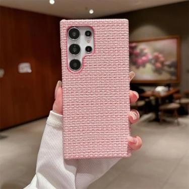 Imagem de MVVKKY Para S24 Plus Canvas Plain Fabric Case Plush Pano Capa à prova de choque (para S24 Plus/Rosa)