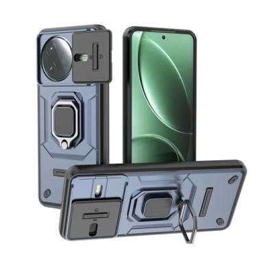 Imagem de MRRSIWEI Capa para Xiaomi Redmi K80/Xiaomi Poco F7 Pro 5G com capa de câmera deslizante, capa resistente à prova de choque de grau militar com suporte de anel magnético para Xiaomi Redmi K80- azul