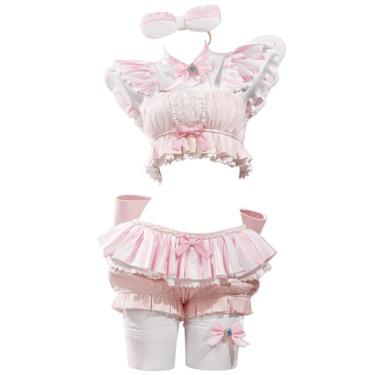 Imagem de haikyuu Fantasia feminina de coelhinho marinheiro kawaii, saia curta com babados, faixa de cabeça e meias (rosa, pequena)