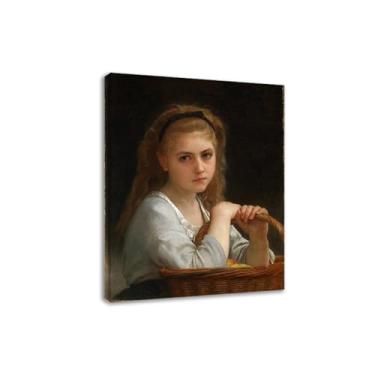 Imagem de LXURY Bouguereau. Menina jovem com uma cesta de frutas. Reprodução de pinturas famosas. Arte de parede em tela. Pôsteres e impressões. Imagem para decoração de casa 40 x 52 cm Moldura interna