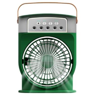 Imagem de Ventilador de nebulização portátil, ventilador portátil com névoa de resfriamento de 3 velocidades com spray de 5 furos e luz noturna de 7 cores, bateria recarregável silenciosa, ventilador de mesa