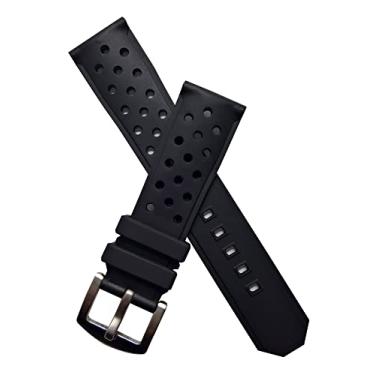 Imagem de Watchstrapworld TH-22-01-0015P - Pulseira de relógio com fivela de pino de borracha preta de 22 mm compatível com relógios TAG Heuer Formula 1 com larguras de 22 e 21,5 mm