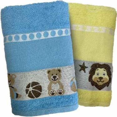 Imagem de Kit 2 Toalha De Banho Infantil Azul E Amarelo Ponto Cruz - Dugu