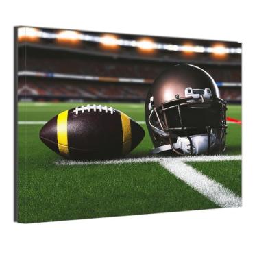 Imagem de Arte de parede em tela esportiva de capacete de rúgbi, arte de banheiro, impressão de pôster de academia, campo de futebol americano, paisagem para quarto de menino, decoração de parede emoldurada