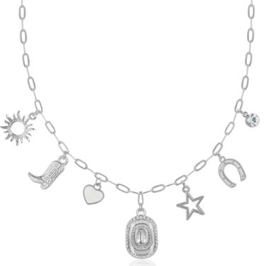 Imagem de Humble Chic NY Colar com pingente de ouro para mulheres - Colar de corrente de clipe de papel com pingentes modernos, colar grosso, one-size, Metal, Zircônia cúbica