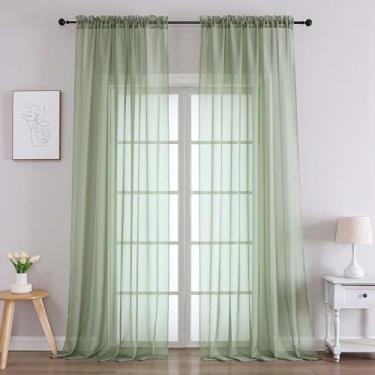 Imagem de Chyhomenyc Cortinas transparentes extra longas verde-sálvia 300 cm de comprimento, 2 painéis, cortinas verdes com filtragem leve para sala de estar, cortinas de janela de quarto de voile macio, 120 x