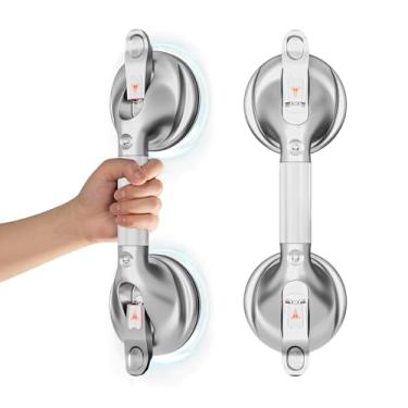 Imagem de DAILYLIFE Barras de apoio para banheiras e chuveiros, alças de chuveiro de 38 cm para sucção de idosos, barra de segurança de 136 kg para idosos e idosos, prata (pacote com 2)