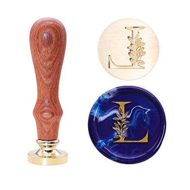 Imagem de SWANGSA Carimbo de lacre de cera do alfabeto inicial L, carimbo de selagem de folhas botânicas vintage elegante para convite de festa de casamento, embrulho de presente, envelope, cartão de Ação de