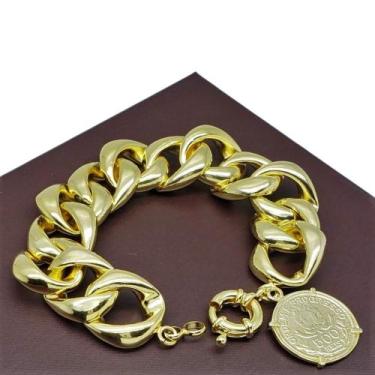 Imagem de Pulseira Grumet 19cm Com Pingente 500 Réis Semelhante Ao De 1913 Banho