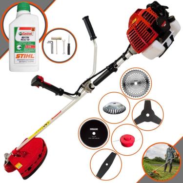 Imagem de Roçadeira Podador de Grama Kawashima KW52L À Gasolina 52cc 2,5HP Com 6 Opções de Cortes, Carretel + Kit 4 Facas + Escova de Aço + ÓLEO STIHL 2T