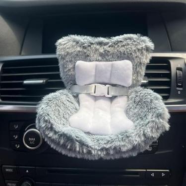 Imagem de Assento de carro para cadeira Labubu com almofada macia e peluda com perna de assento para exibição de mesa, decoração de carro para fãs de Labubu (cinza)