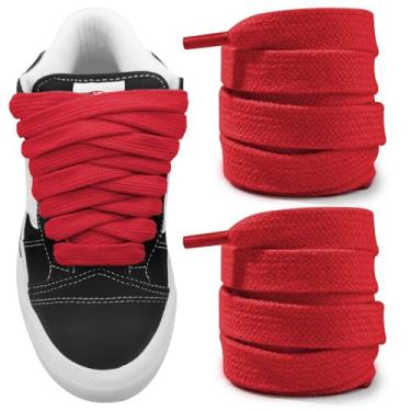 Imagem de NDTEZUGT Cadarços Fat para Vans Knu Skool Classic Skate Shoes, 5/20.3 cm (15 mm) Largo Algodão Grosso Grande Atacadores de Substituição, Vermelho, 54"/140cm