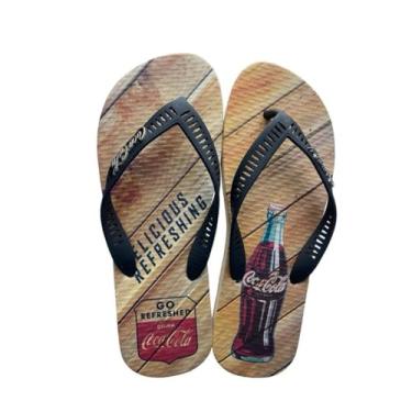 Imagem de Chinelo Masculino Coca-Cola Cc4073 Wood Refresh Bege/Preto