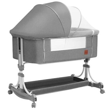 Imagem de PIPDIP Berço De Balanço Para Bebês, Colchão, Mosquiteiro, Cesto de Armazenamento, Suporta até 50kg, Ergonômico, Tubo De Ferro, Fibra De Poliéster, Cinza.