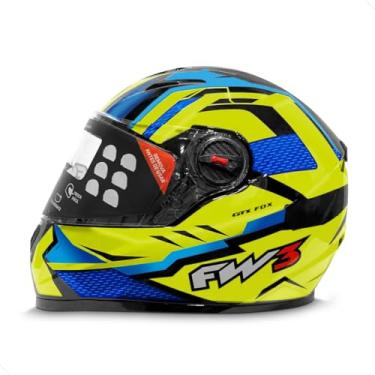 Imagem de Capacete Gtx Fox Amarelo e Azul com Oculos Interno Tam 60