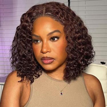 Imagem de Peruca HIRIREMY Short Chocolate Brown Deep Wave BOB Human Hair