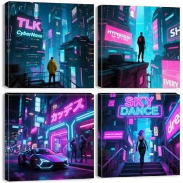Imagem de Arte de parede de anime Cyberpunk decoração japonesa Tóquio Neon Night City Pictures impressões em tela decoração de sala de jogos abstrata moderna vista da cidade pôsteres pintura adolescentes