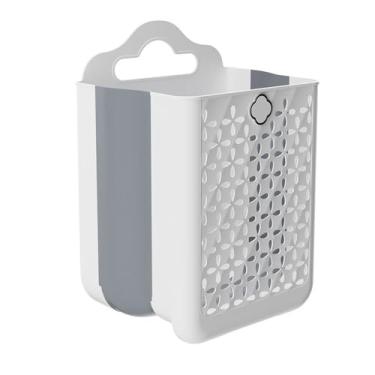 Imagem de Cesto de roupa suja dobrável, cesto de armazenamento oco multifuncional para pendurar na parede, balde de armazenamento de grande capacidade, cestos de roupa suja dobráveis de plástico com alça de