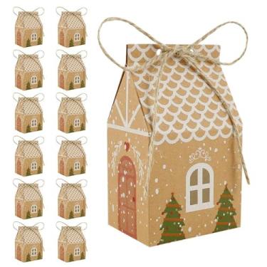 Imagem de ZLHETWT Bolsa de presente de Natal, sacolas de presente de Natal, caixas de presente de Natal de papel marrom, caixa de doces reutilizáveis para lanches e biscoitos para festas de Natal, embalagem de