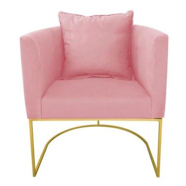 Imagem de Poltrona Paola Suede Rosê Base Metálica Dourado - DROSSI