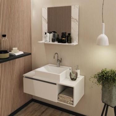 Imagem de Conjunto de Banheiro com Balcão Gabinete Suspenso 1 Porta e Nicho e Es