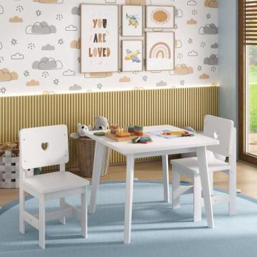 Imagem de Conjunto Infantil Mesa com 2 Cadeiras Madeira de Pinus Sofia Branco - 