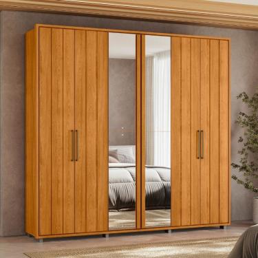 Imagem de Guarda Roupa Casal Ripado em MDF com Espelhos 6 Portas e Pés Miro Madetec