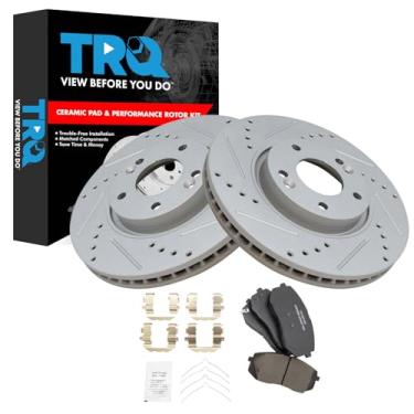 Imagem de TRQ Kit de pastilhas de freio e rotor premium G-Coated Slotted X Drilled Performance Ceramic Compatível com Hyundai Sonata 2016