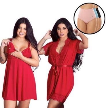 Imagem de Kit Maternidade Camisola Amamentação Robe Roupão 3 Calcinhas Pós Parto