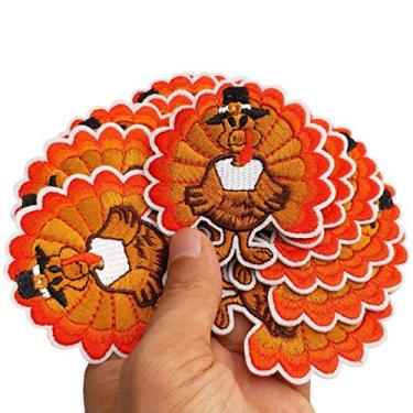 Imagem de Conjunto de 12 peças de ferro de ação de graças peru em tecido costurado bordado apliques bordado máquina projeto de costura de agulha DIY