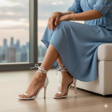 Imagem de Sandália feminina bico fino amarrar abotoar salto alto - Taty Morena c