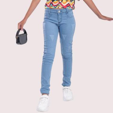 Imagem de Calça jeans Feminina infantil juvenil Top 10 ao 16 com Bolsos Elastano