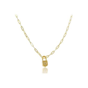 Imagem de Colar Corrente Cartier Pingente Cadeado Folheado Ouro 18k