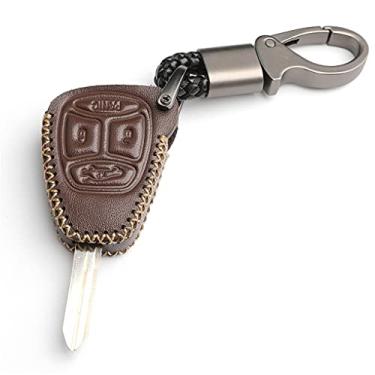 Imagem de WFMJ Couro para Jeep 2006 2007 Grand Cherokee Dodge Chrysler Magnum Durango Charger 300 controle remoto 4 botões capa chaveiro corrente Fob (marrom)