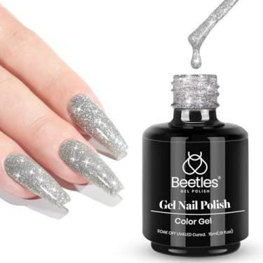 Imagem de Beetles Esmalte de gel com glitter reflexivo, esmalte de 15 ml com purpurina prata brilhante brilhante lâmpada LED gel arte de unhas salão de manicure DIY casa diamante