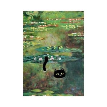 Imagem de Arte De Parede Em Lona Gato Noite Estrelada Abstrata Floral Colorida P