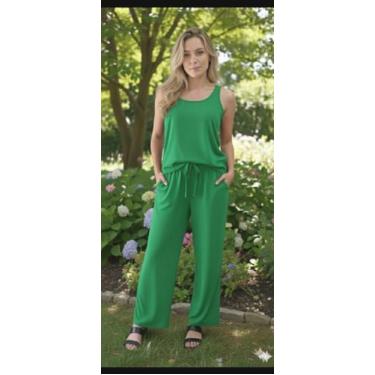 Imagem de conjunto feminino calça Pantalona com bolço e Blusa - Mar e Cel, Verde